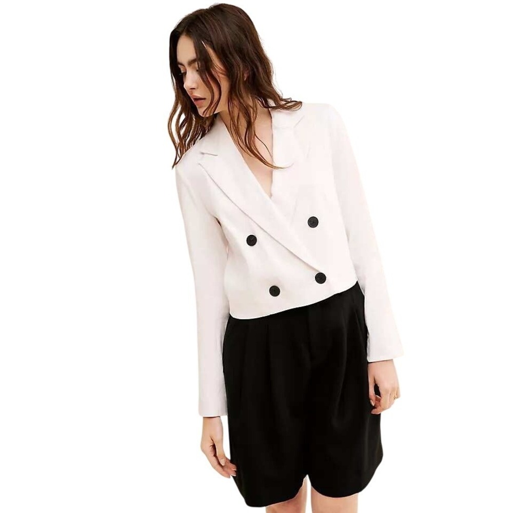 Maeve by Anthropologie Crop Double Breasted Blazer Ivory XL